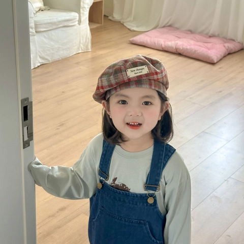 Béret En Laine À Carreaux Vintage Pour Enfants Casquette De Peintre Style Britannique Pour Filles Garçons Automne Hiver