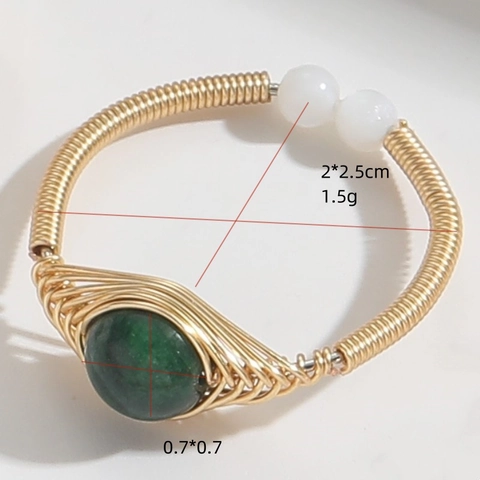 Naturstein Handgefertigter Drahtgewickelter Ring Kupfer 14K Vergoldet Verstellbar Offener Boho Schmuck Für Damen