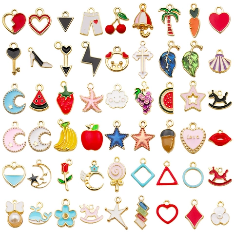 Colorful Alloy Enamel Charms Pendants Mixed Shapes Fruit Heart Star For DIY Jewelry Making Necklace Bracelet Accessory
