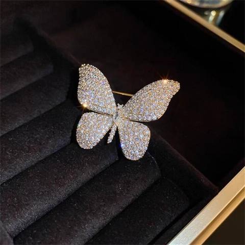 Butterfly Brooch Pin Alloy Rhinestone Shiny Insect Shape For Women Suit Sweater Dress Decoration Elegant Fashion Accessory