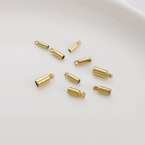 Gold Vergoldet Kupfer Zylindrische Schnurendkappen Mit Verbindungsschlaufe Für DIY Schmuckherstellung Armband Halskette Zubehör
