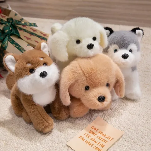 Realistic Dog Plush Stuffed Animal Simulation Husky Shiba Inu Soft Mink Velvet Home Decor Companion Gift For Kids