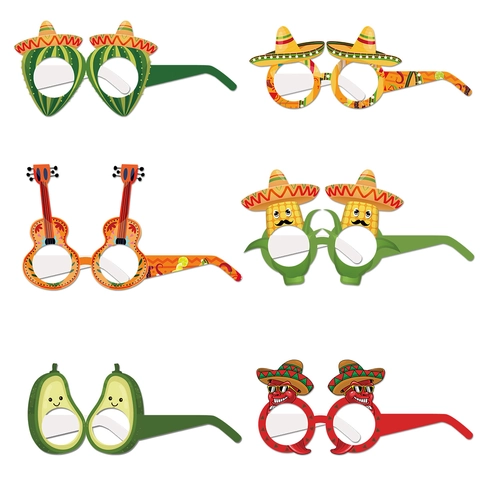 Lunettes De Fête Thème Mexique Papier Accessoires Photo Drôles Pour Anniversaire Fiesta Carnaval Coloré Forme Sombrero Cactus Avocat Piment