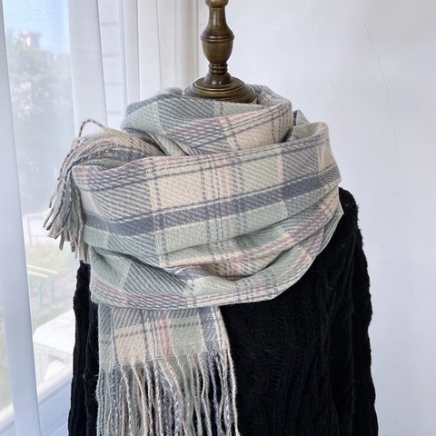 Sciarpa A Quadri Invernale Imitazione Cashmere Morbido Caldo Scialle Avvolgente Con Nappine Stile Britannico Retrò Per Donna