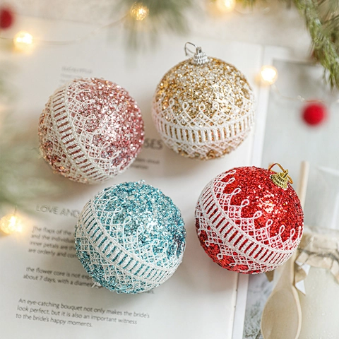 Palline Di Natale Da Appendere In Schiuma Glitterata E Pizzo Ornamento Decorativo Festivo Per Casa E Decorazione Feste