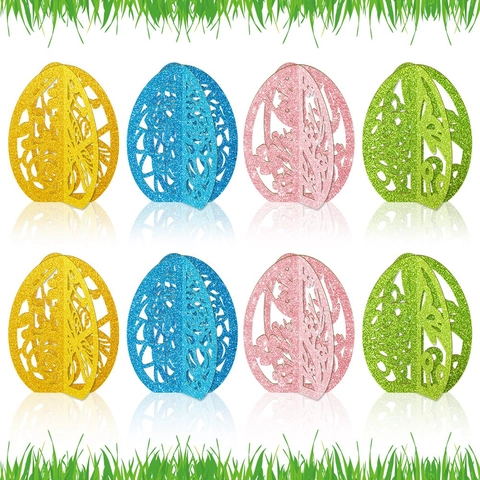 Dimensionale Hohle Ostereier Desktop Ornamente Glitzerpapier Bunte Blumen Hasen Muster Feiertag Party Tischdekoration