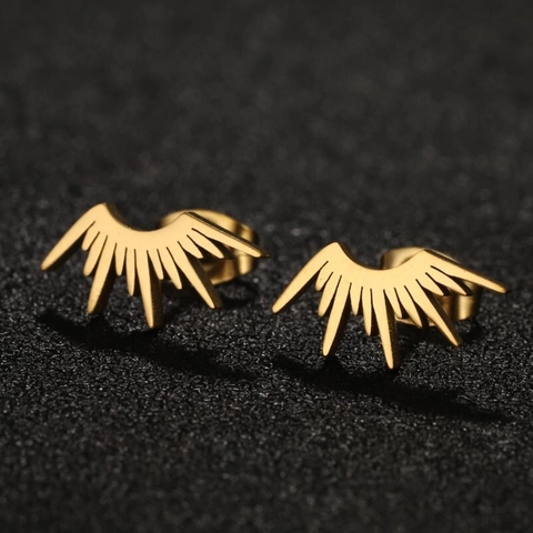 Sunburst Stud Earrings Stainless Steel Radiating Fan Shaped Irregular Punk Style Jewelry For Women