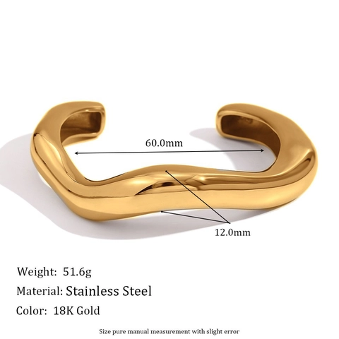 Minimalist Edelstahl 18K Vergoldet Offen Manschetten Armreif Für Damen Unregelmäßig Flüssig Welle Design Mode Schmuck
