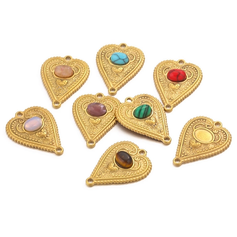 Ciondoli A Cuore Connettori In Acciaio Inossidabile Fai Da Te Forniture Gioielli Vintage Bohemien Pietra Preziosa