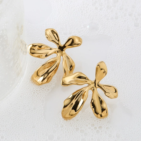 Irreguläre Blumen Ohrstecker 316 Edelstahl Flüssigmetall Hochglanzpoliert Trendy Übergroße Statement Damen