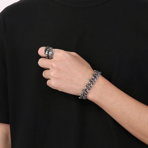 Snake Jewelry 316L Stainless Steel Bracelet And Ring Coiled Cobra Scale Texture Punk Gothic Style For Men