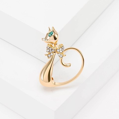 Spilla a Forma di Gatto in Lega con Fiocco in Strass Moda Simpatico Animale per Donna Matrimonio Banchetto Gioielli