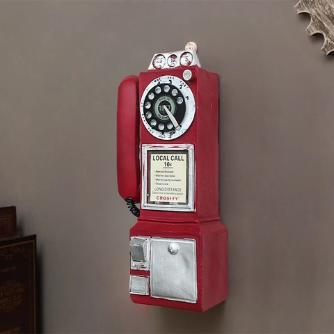 Modello Di Telefono Pubblico Retrò Ornamento Resina Vintage Decorazione Da Parete Tavolo Per Cafe Bar Casa Ufficio