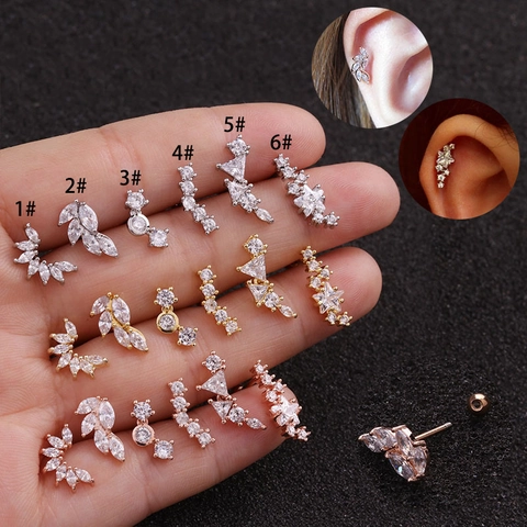 Zirkoon Blad Ster Kraakbeen Piercing Oorknopjes Met Roestvrij Stalen Oorbel Post Schroef Bal Terug Mode Sieraden Dames