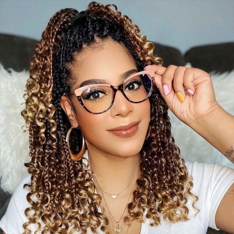 Retro Cat Eye Glasses Frame With Metal Temples Anti Blue Light For Women Fashion Plain Lens Chic Eyewear
