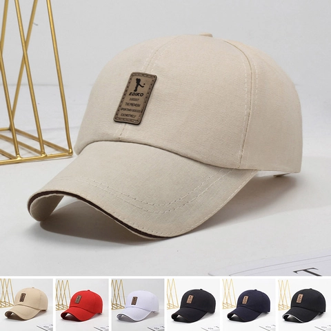 Casquette De Baseball Coton Canvas Ajustable Extérieur Pare-soleil Chapeau Sport Décontracté Avec Patch En Cuir