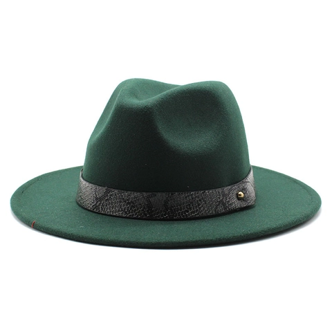 Fedora Hat Wide Brim Cotton Polyester Felt Snake Print Band Gold Rivet Jazz Cap Men Women Winter Autumn British Style