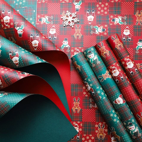 Christmas Gift Wrapping Paper Waterproof Kraft Paper Santa Claus Reindeer Plaid For Holiday DIY Flower Packaging Decor