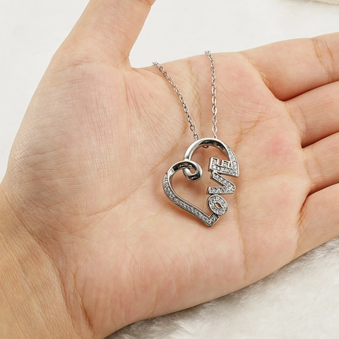 Collar Con Colgante De Corazón Diseño De Letras LOVE Acero Inoxidable 316 Incrustaciones De Diamantes De Imitación