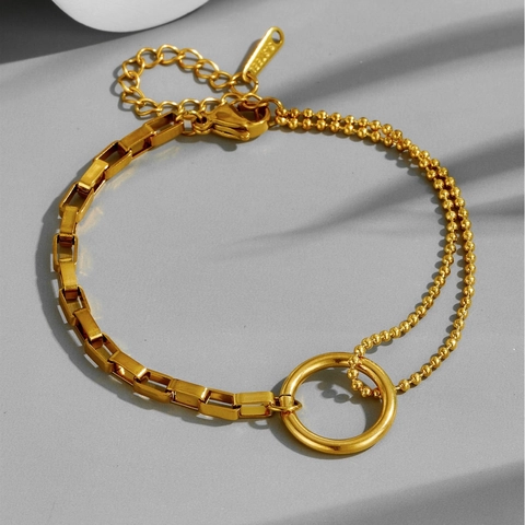 Stainless Steel Necklace Bracelet Earrings Splicing Paperclip Ball Chain Minimalist Circle Ring Pendant For Women