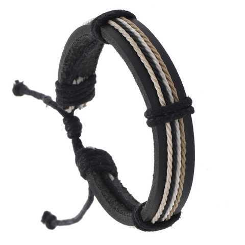 Bracelet Tressé Multicouche Pour Hommes Cuir De Vache Et Cordon Ciré Rétro Style Ethnique Réglable