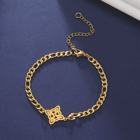 Pulsera De Nudo Celta De Acero Inoxidable 304 Cadena Figaro Joyería Ajustable Para Mujeres Hombres Nudo Cuaternario Regalo
