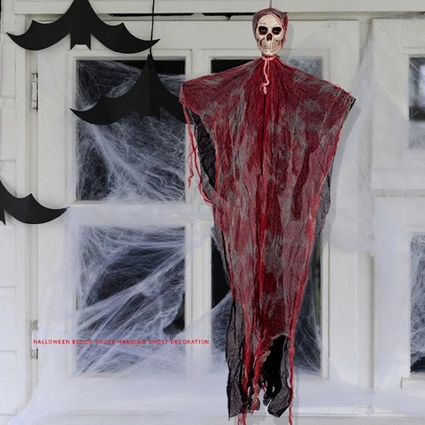 Decorazione Di Fantasma Appeso Di Halloween Teschio Spaventoso Con Garza Insanguinata Per Cortile Esterno Portico Festa Horror