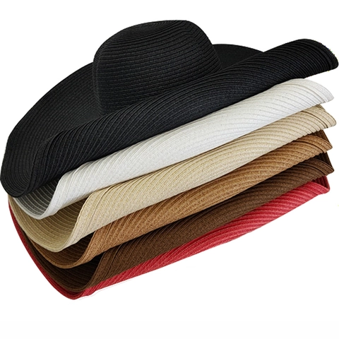 Women Wide Brim Straw Sun Hat Foldable Paper Fiber Breathable UV Protection Summer Beach Travel Adjustable