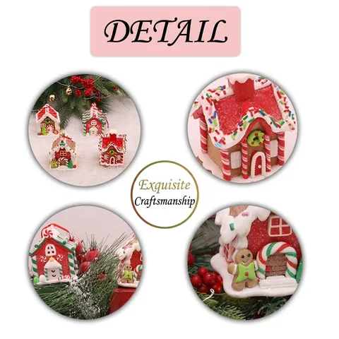 Christmas Gingerbread House Hanging Ornament Soft Clay Mini Festive Desktop Decoration Candy Cane Snow Roof Decor