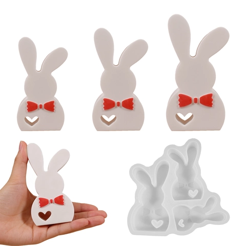 Hase Silikonform Mehrere Mulden Ostern Kaninchen DIY Harzguss Kerzenherstellung Herz Ornament Dekor Handwerkzeug