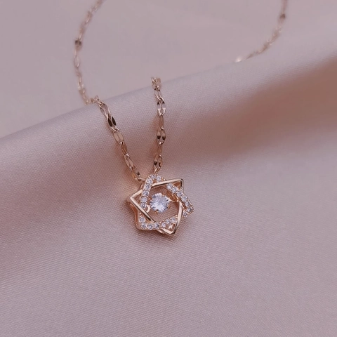 Korean Style Titanium Steel Hexagram Pendant Necklace Dynamic Zircon Star Of David Clavicle Chain Jewelry For Women