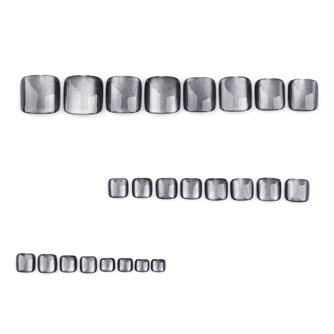 Toenail Press On Nails Dark Gray Magnetic Cat Eye Effect Square Round Shape Glossy DIY Manicure For Women