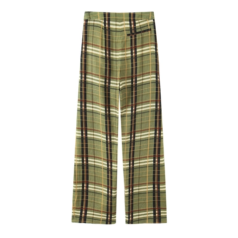 Pantalones De Cuadros De Talle Alto Para Mujer Mezcla De Poliéster Y Algodón Tartán Pierna Ancha Rectos Casual