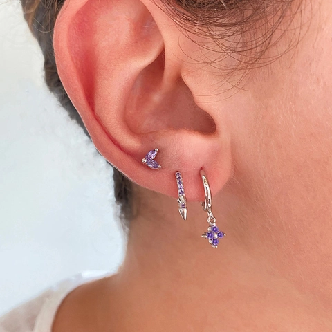 925 Sterling Silver Hoop Earrings With Four Petal Flower Pendant Colorful Zircon Fashion Dainty Jewelry For Women