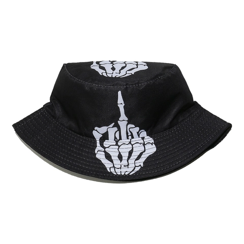 Men's Hip Hop Skull Skeleton Finger Print Bucket Hat Summer Sunshade Fisherman Hat Punk Halloween Polyester Hat