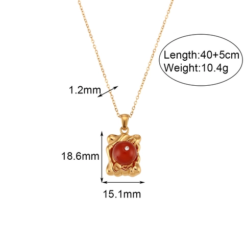 Vintage Edelstahl Naturstein Anhänger Halskette Geometrisch Rund 18K Vergoldet Mode Schmuck Für Damen Täglich Geschenk