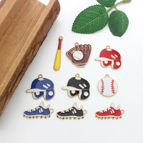 Baseball Theme Charms Alloy Enamel Sports Pendants For DIY Jewelry Making Helmet Bat Glove Shoes Accessories