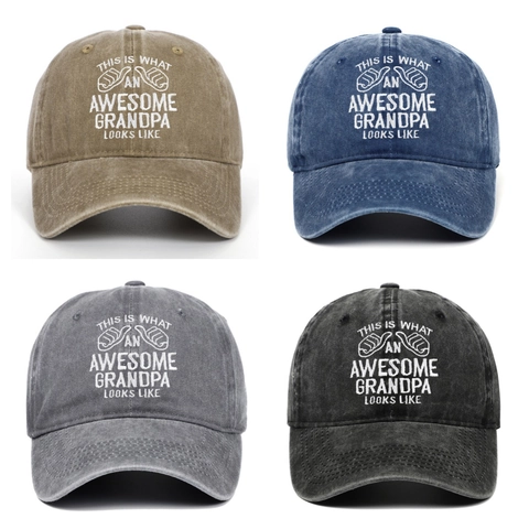 Baseballkappe Aus Gewaschener Baumwolle Bestickt Awesome Grandpa Slogan Retro Verstellbar Dad Hat Herren Geschenk