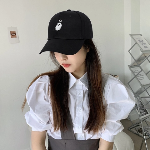 Baseball Cap Cotton Twill Embroidered Ghost With Halo Adjustable Casual Hip Hop Streetwear Hat Unisex