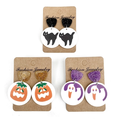 Halloween Ohrhänger Acryl Und 316 Stahl Ohrstecker Cartoon Kürbis Geist Schwarze Katze Glitzer Schmuck Für Damen