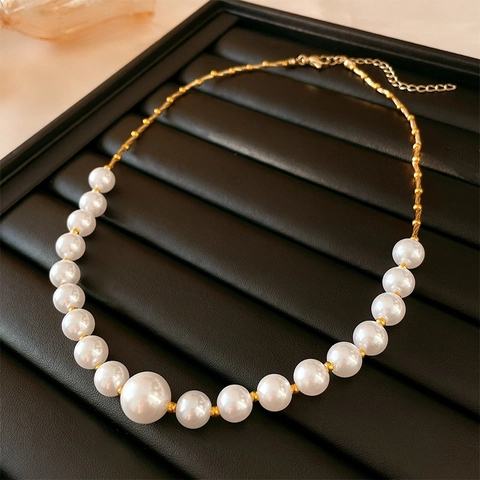 Collana Di Künstliche Perle Di Imitazione Barocche Per Donna Elegante Catena Di Clavicole In Lega Rame Con Ciondoli A Fiore Cuore Fiocco Gioielli Di Moda