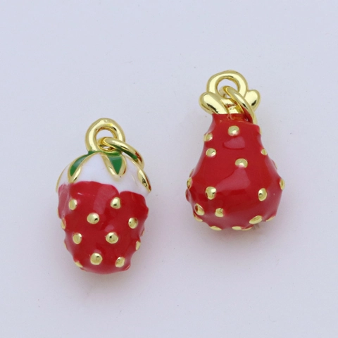 Collana Con Ciondolo A Fragola Smalto Rosso Verde Rame Zircone Catena Scatola Stile Ins Gioielli Moda Per Donne