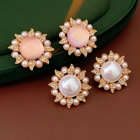 Orecchini A Lobo Girasole Con Imitazione Perla Artificial Strass Lega E Perno In Argento Stile Vintage Retrò Elegante Per Donna