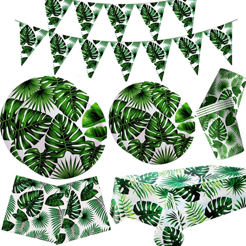 Stoviglie Per Feste Tropicali Hawaiiane Foglie Di Monstera E Palma Piatti Di Carta Bicchieri Tovaglioli Tovaglia Banner Compleanno Spiaggia Estate Luau