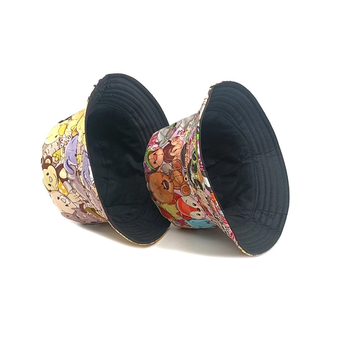 Kids Bucket Hat Breathable Sun Protection Polyester Cartoon Animal Print Basin Cap For Boys Girls