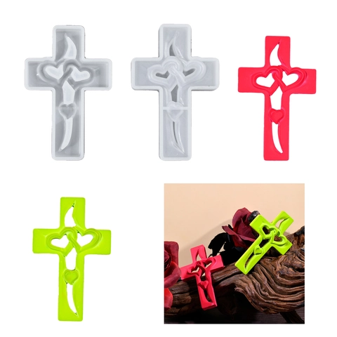 Stampo In Silicone Croce Doppio Cuore DIY Resina Epossidica Artigianato Pendente Decorazione Murale Regalo Romantico