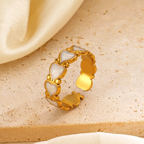 Herzförmiger Offener Ring Edelstahl Vergoldet Kontinuierliche Emaille-Herzen Minimalistischer Verstellbarer Fingerschmuck Damen