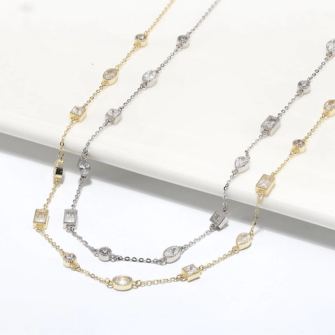 925 Sterling Silver Geometric Rhinestone Station Necklace For Women Fashion Commute Choker Sparkly Fine Jewelry Gift
