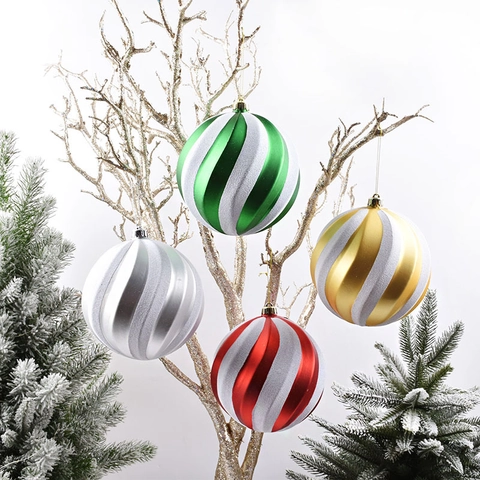 Ornamenti Palle Di Natale Plastica Dipinta Trama Spirale Glitter Decorazione Appesa Albero Festa Festiva
