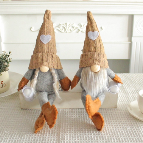 Christmas Gnome Plush Decoration Knitted Polyester Felt Heart Hat Long Leg Nordic Swedish Tomte Tabletop Home Ornament